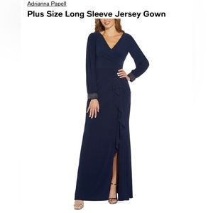 Adrianna Papell Women’s Long Sleeve Drape jersey dress with sleeve embellishment